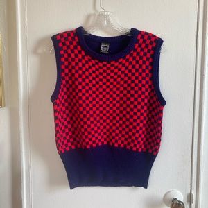 Vintage blue and pink/red check / checkered sweater vest size M / L